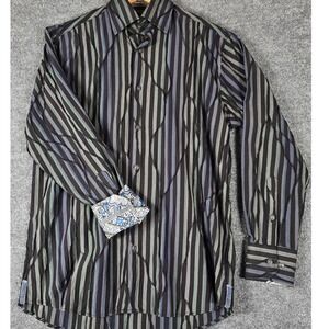 Visconti‎ Mens Striped Button Down Shirt Red Hamsa Embroidered Size Small